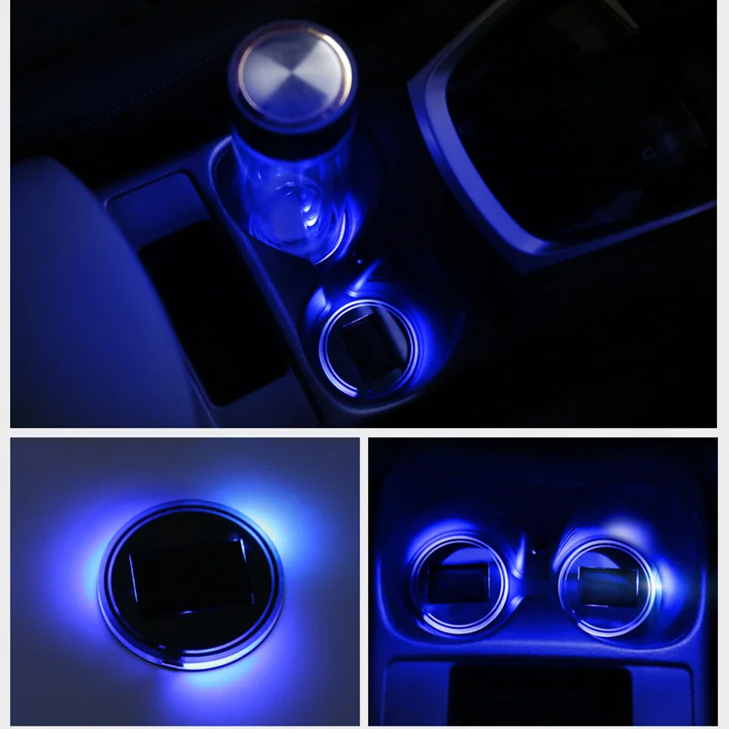 Universal Car Anti Slip Mat Waterproof Solar LED Cup Bottle Drinks Holder Pad Coaster USB Car Charger Mats