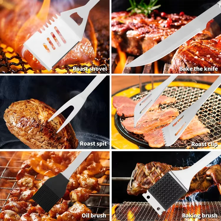 STLF6 قطعة أداة شواء معدنية مجموعة الكورية شواية باربيكيو اكسسوارات المطبخ أواني الطبخ بما في ذلك ملعقة شوكة للتخييم في الهواء الطلق