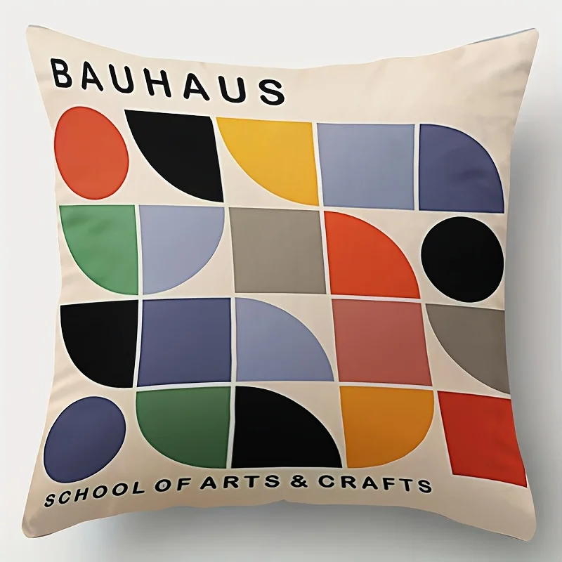 Geometric Bauhaus Style Pillow Case, Modern Art Cushion Cover, Colorful Abstract Home Decor for Sofa Bedroom Living Room Gift