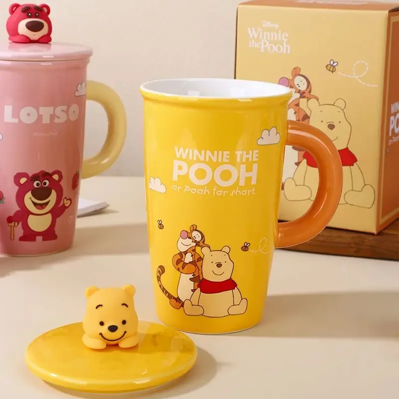 Winnie the Pooh Lotso Stitch Disney series cute creative cartoon pattern new simple large capacity ceramic water cup with lid