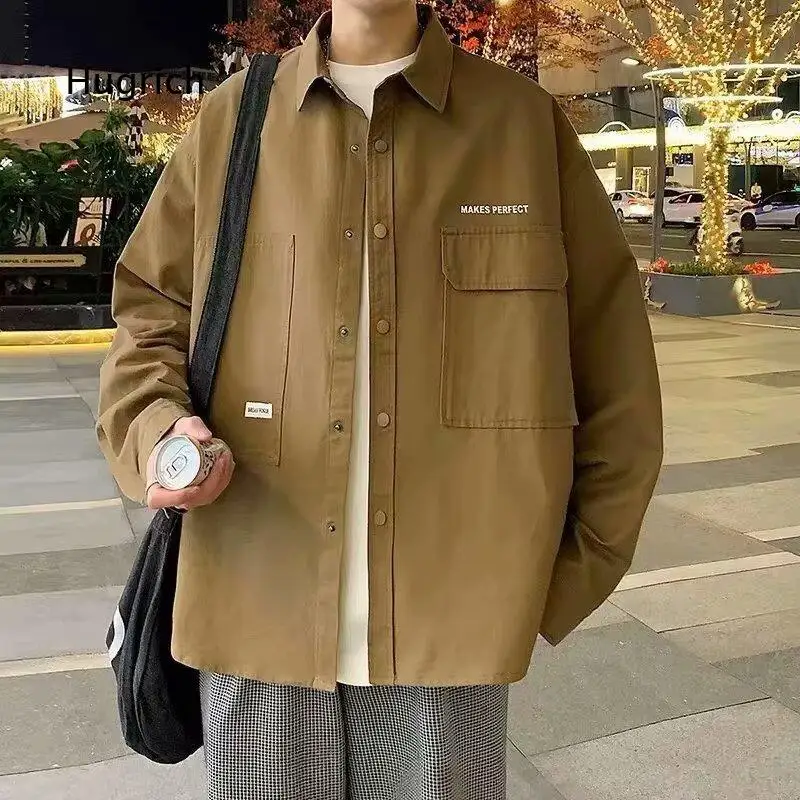 Mens Shirt Jacket Spring High Quality Teenager Early Autumn Workwear Cardigan Coat Japanese Style Casual Thin Outerwear For Dai