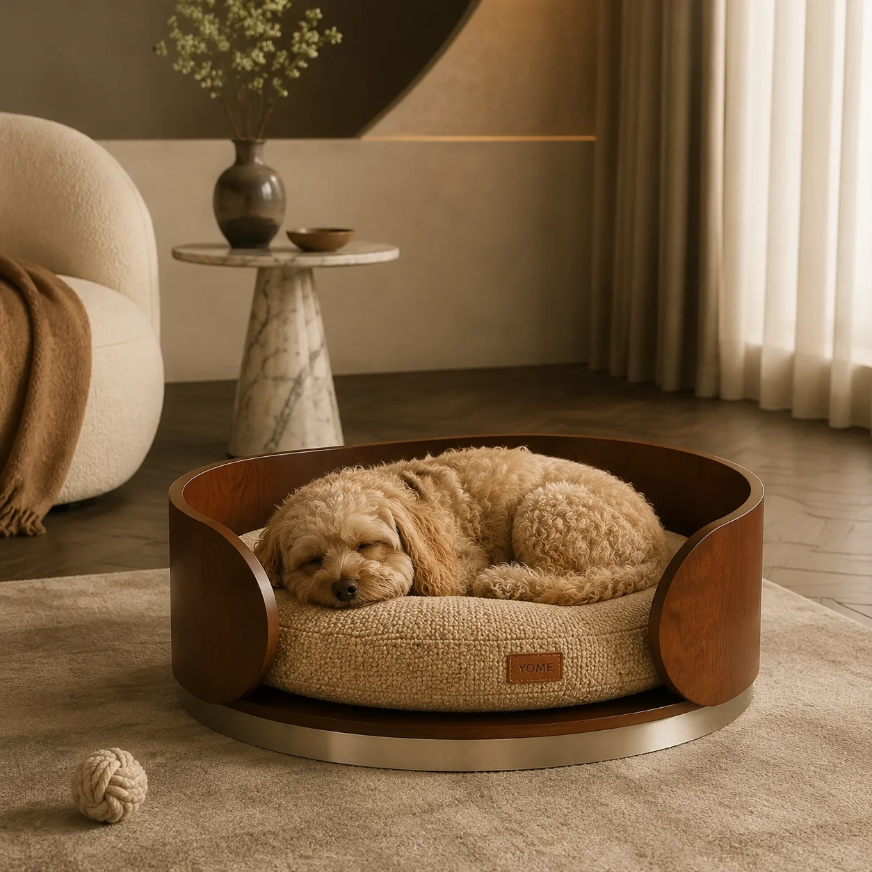 Large 82cm Wooden Pet Sofa Bed, 48,000 Rubs Anti-Scratch Fabric, High-Density Sponge, Water-Repellent Cushion, ISO & BSCI