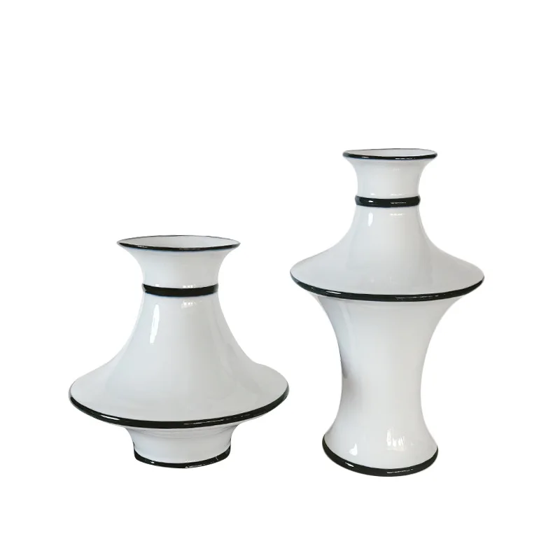 

Premium sense bamboo joint ivory white line ceramic vase B & B hotel model room living room hotel flower arrangement