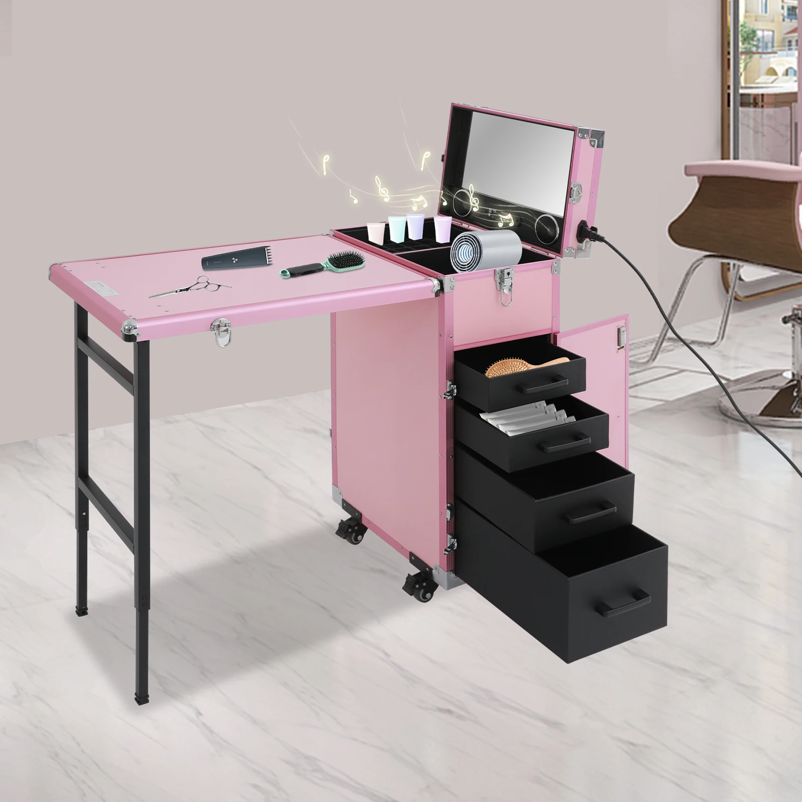 NOUVEAU - Table de manucure professionnelle pliable avec télécommande, trousse de maquillage, table