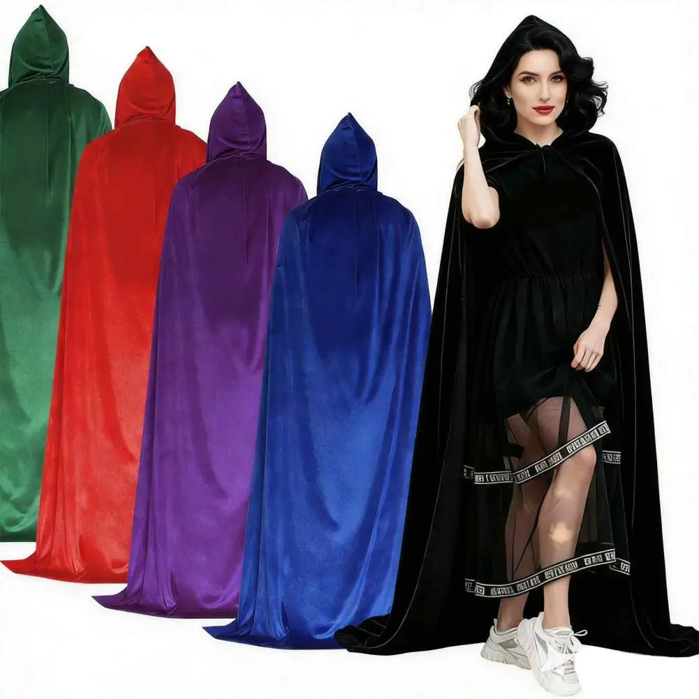 Unisex Adults Hooded Cloak, Velvet Vampire Wizard Cape, Renaissance Medieval Halloween Costume for Witch Cosplay 4