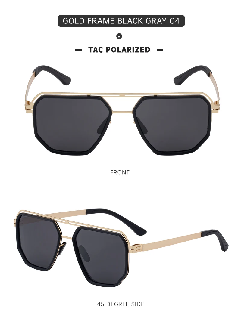 Übergroße quadratische Steampunk-Polarisierte Sonnenbrille für Herren – Luxusmarke 2026 mit Doppelsteg und Polygon-Design – Punk-Sonnenbrille für Männer – Detail 22