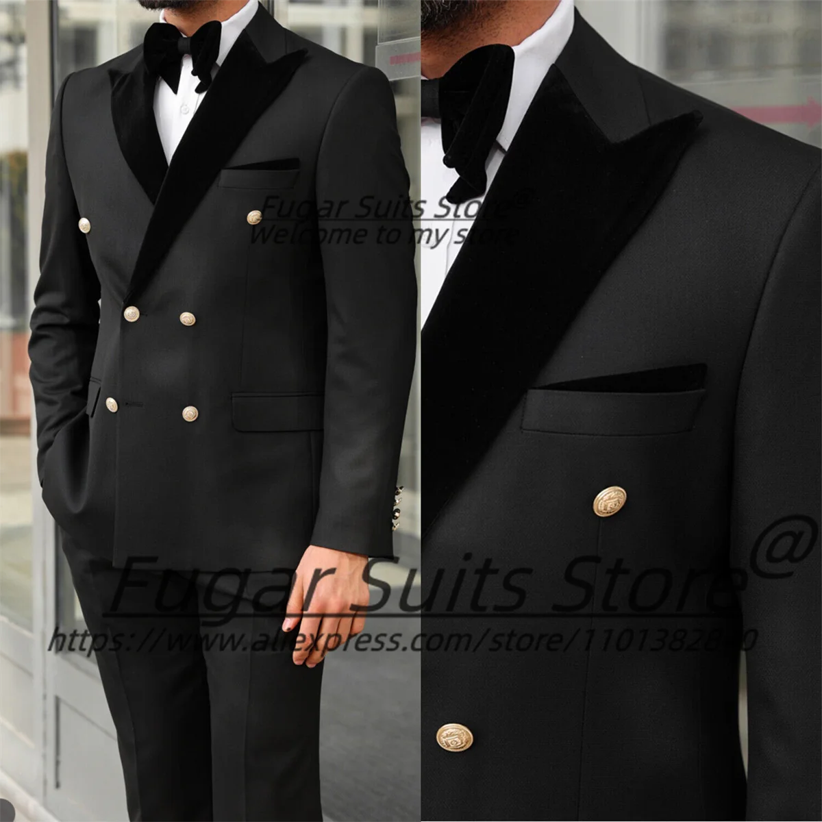 

Business Black Men Suits Slim Fit Double Breasted Groom Formal Tuxedos 2 Pieces Sets Office Work Male Blazers trajes para hombre