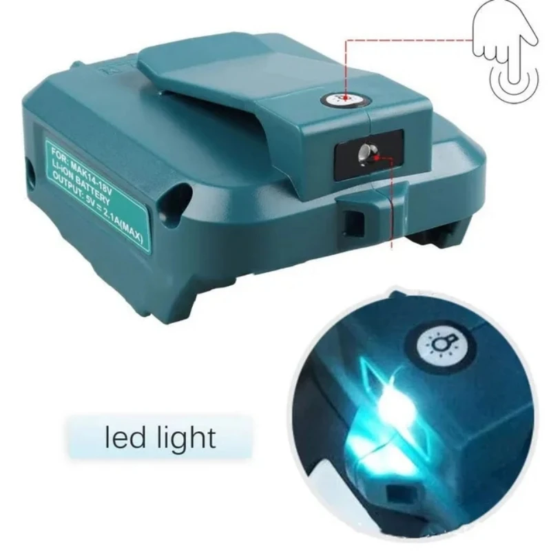 For Makita 14.4V/18V Lion Battery Dual USB converter Port with LED Light Spotlight Outdoor Flashlight for Makita Batteries