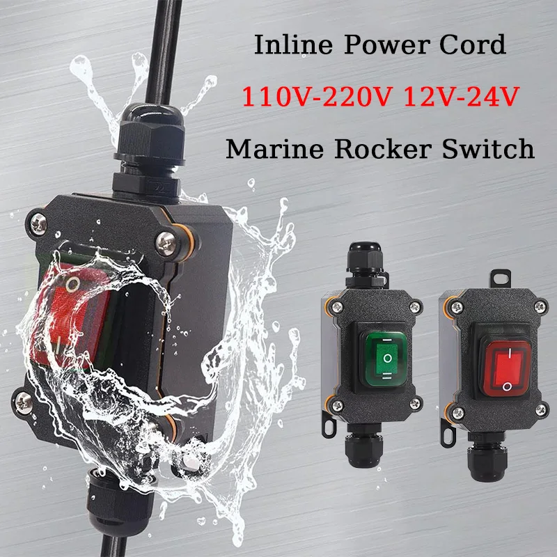 5Pcs 12V/24V/220V Inline Power Cord Marine Rocker Switch On Off Outdoor Waterproof IP65 Junction Box 20A High Current Connetor