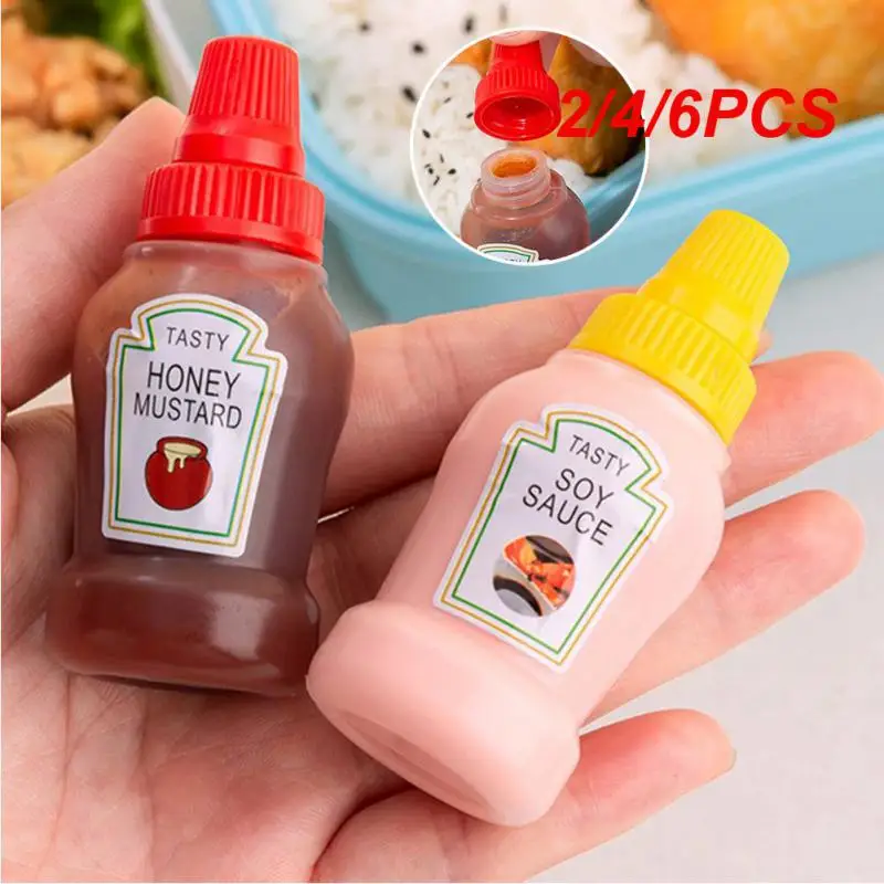 2/4/6PCS Salad Container Portable Polychromatic Condiment Squeeze Box Squeeze Sauce Bottle For Seasoning Covered Plastic