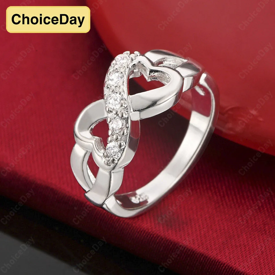 

ChoiceDay 925 Sterling Silver 7-10 Exquisite Double Heart Zircon Ring Women's Wedding Accessories Jewelry Party Gift Jewelry