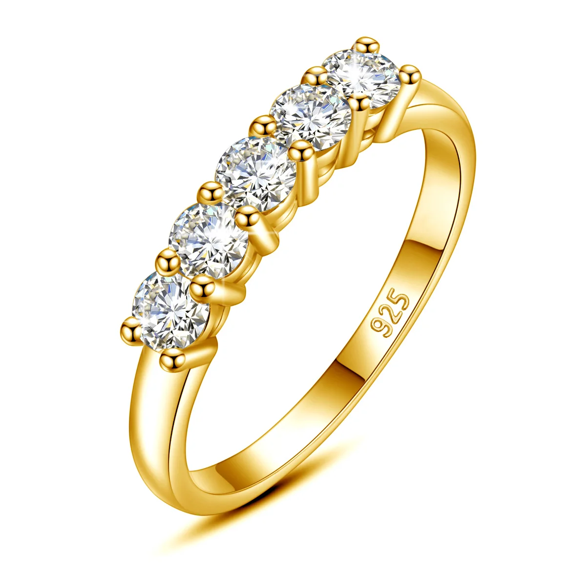 Massiver 925 Sterling Silber Ring mit 5 Steinen in Reihe für Damen, Runder Moissanit Stapelring, Hochzeit, Versprechen, Verlobung, Schmuckgeschenk – Detail 7