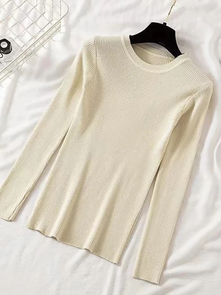 2024 New Women Sweater Autumn Long Sleeve Pullover Basic Top Fashion O Neck Elastic Female Winter Solid Knitted Jumper