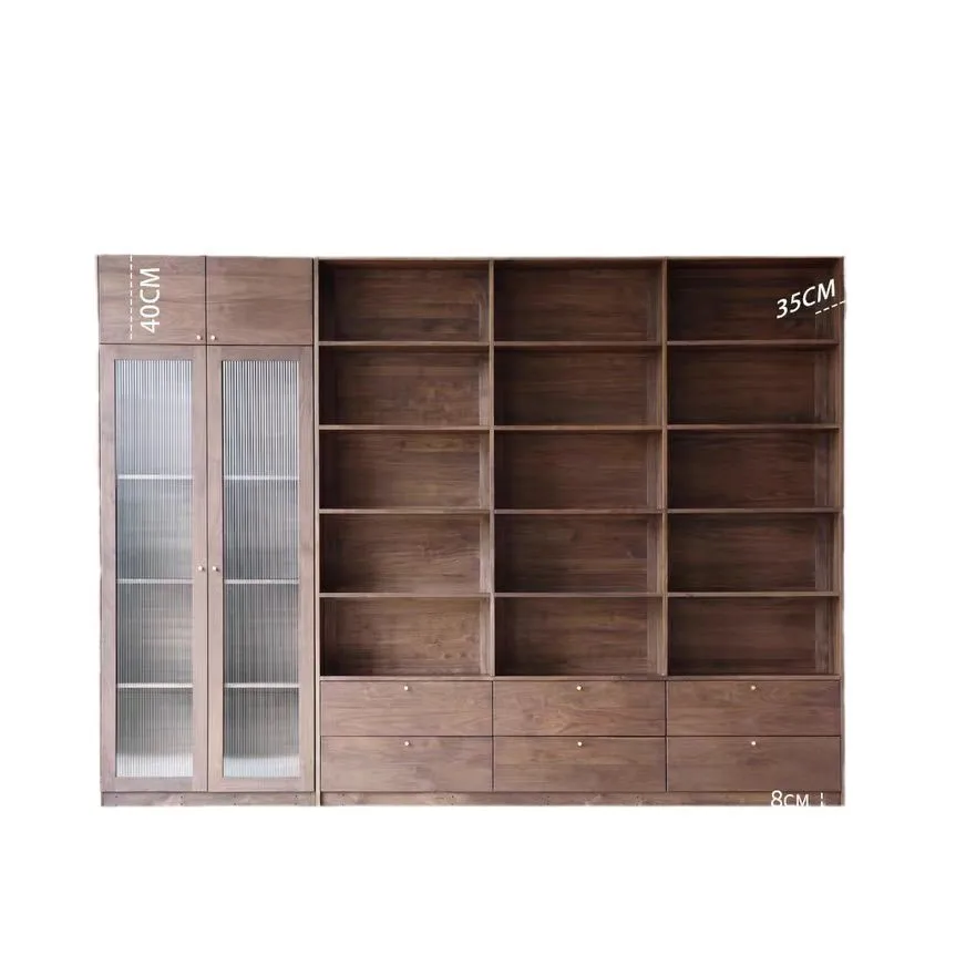 رف كتب متعدد الطبقات من الخشب الصلب قابل للتخصيص في أمريكا الشمالية وبسيط للدراسة وباب زجاجي متعدد الطبقات