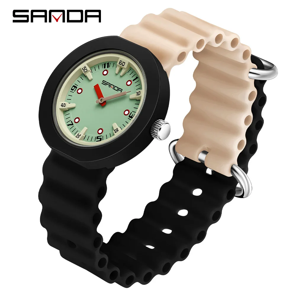 SANDA2025 new children's watch, girls' watch, waterproof Japanese movement, luminous scale, simple three-dimensional boys' watch