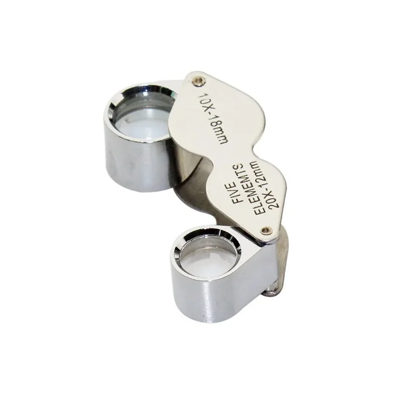 Foldable Miniature Magnifying Glass 20x 12mm / 10x 18mm Dual Stainless Steel Jeweler\'s Singlet Loupe