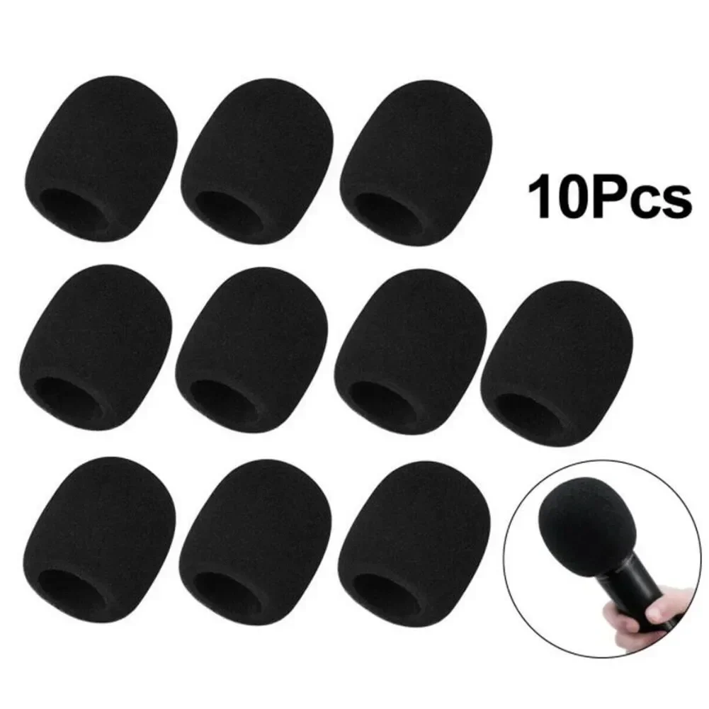 10pcs Universal Thickened Washable And Breathable Microphone Accessories Foam Cover Handheld Microphone Cover Black