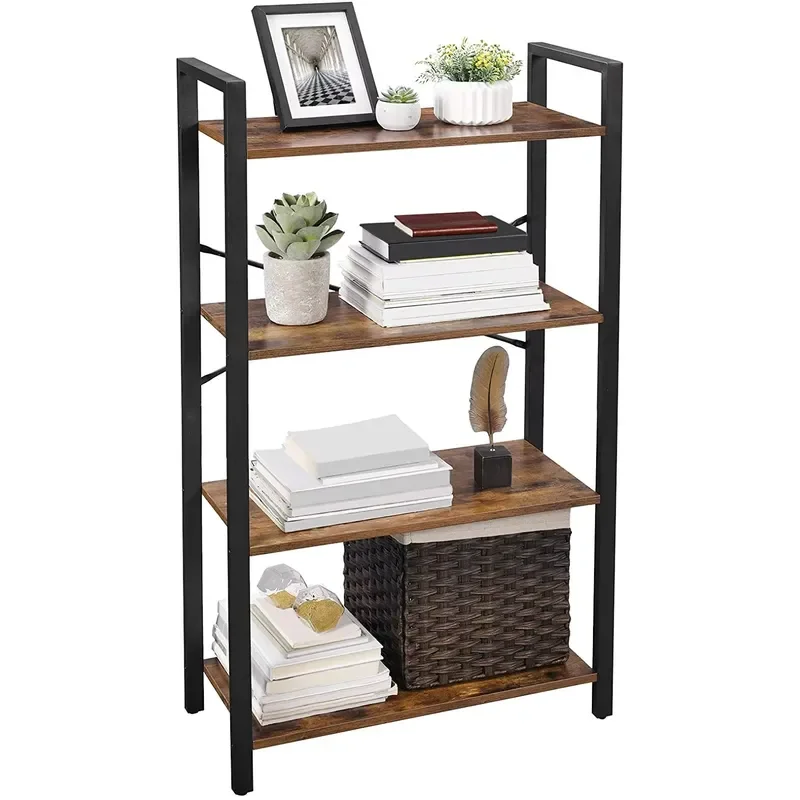 Industrial Rustic Brown 4 Tier Wooden Wall Mounted Bookshelf Storage Rack Display Shelf Home Decor