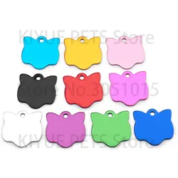 20Pcs Customized Engraved Dog Aluminum ID Tag Personalized Cat Face Shape Print Pet Name Plate Puppy Lable Phone No.