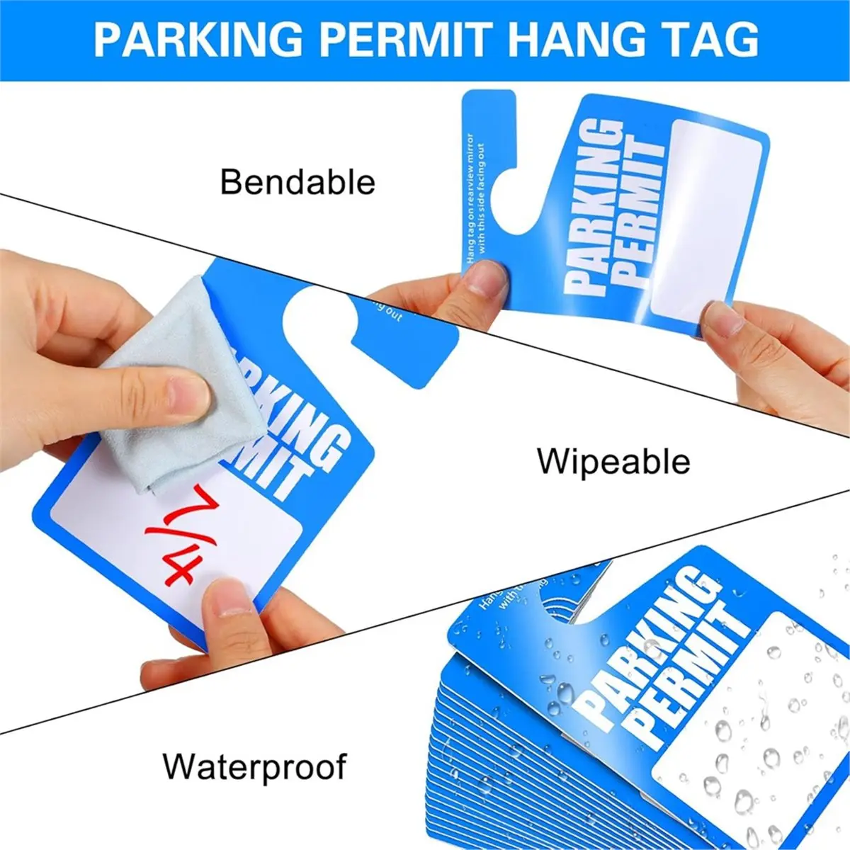 A45I 100 Pack Parking Permit Hang Tags Plastic Parking Placards PVC Hang Tag 3 X 5 Inch for Car Rear View Mirror