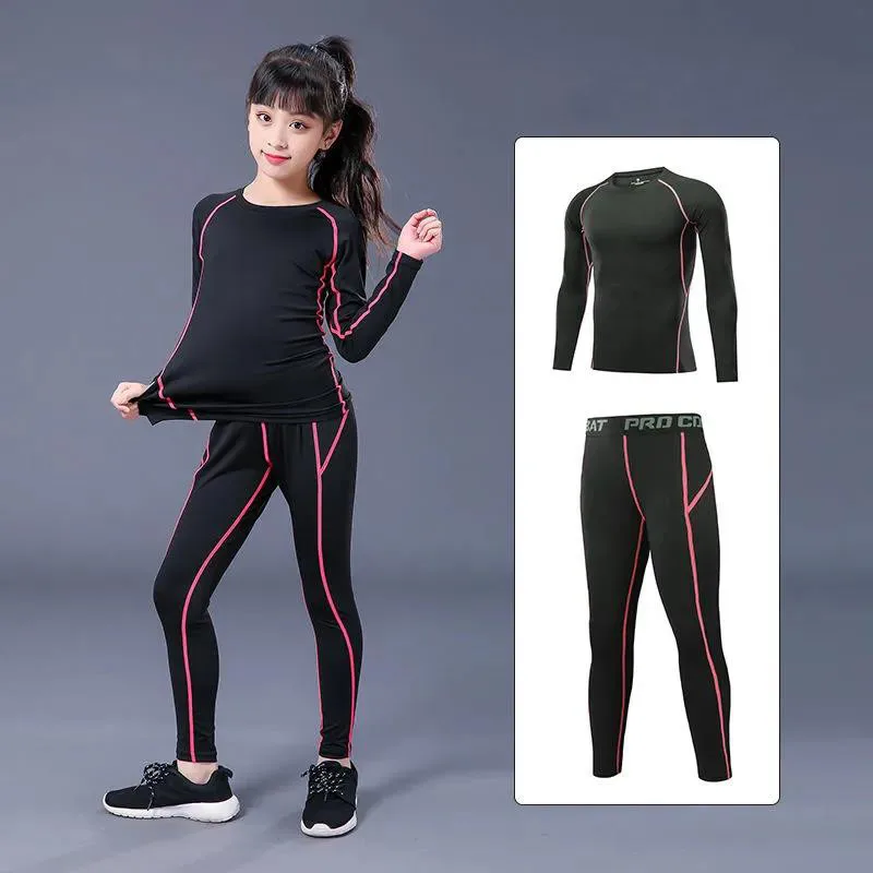 Kids Running Set Children Boy Girl Men Women Fitness Basketball Football Sport Hiking Skiing Thermal Underwear Suit Tracksuit 02