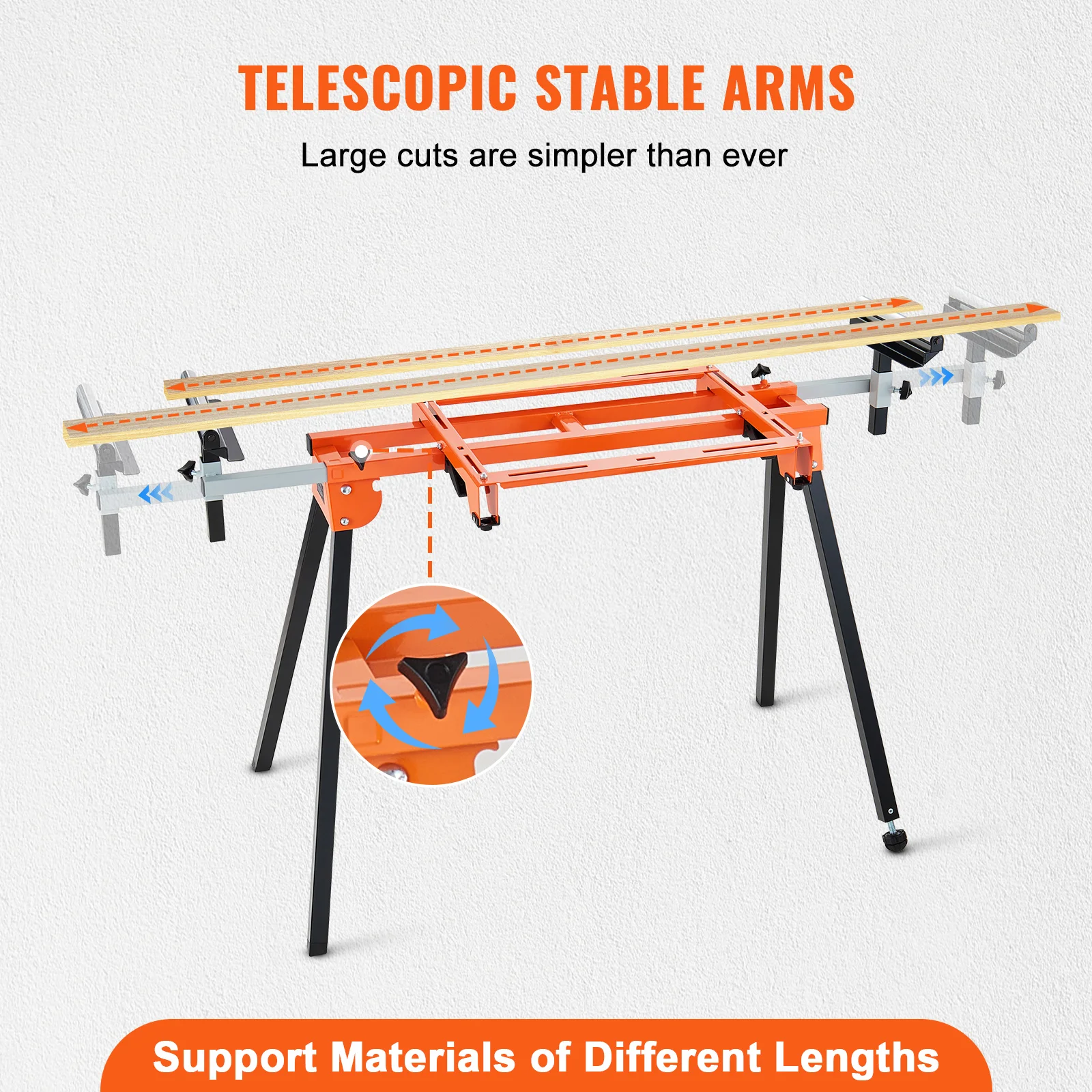 VEVOR 79in Miter Saw Stand with One-piece Mounting Brackets Clamps Rollers Sliding Rail 330lbs Load Capacity for Cutting Works