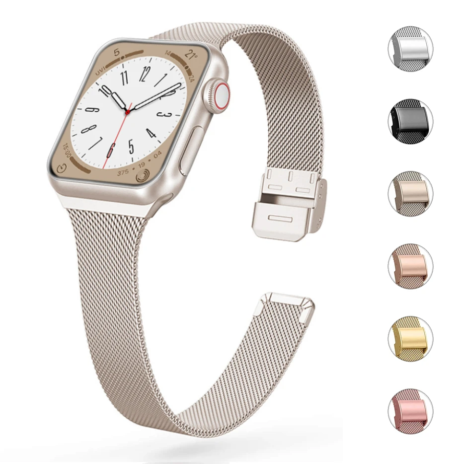 Slim Bracelet Band For Apple Watch S10 42/46MM 9 8 7 6 SE 5 4 38 40 41/45MM 49MM Stainless Steel Milanese Strap For iwatch 44MM