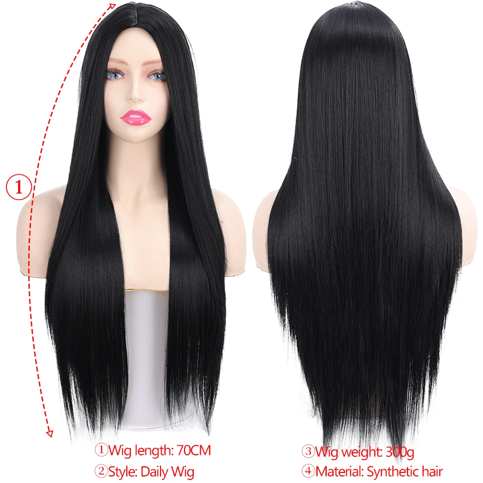 SHANGKE Synthetic Long Straight Black Middle Part Wig Heat-Resistant Fiber Two-Tone Cosplay Wig Party/Daily Wig For Women