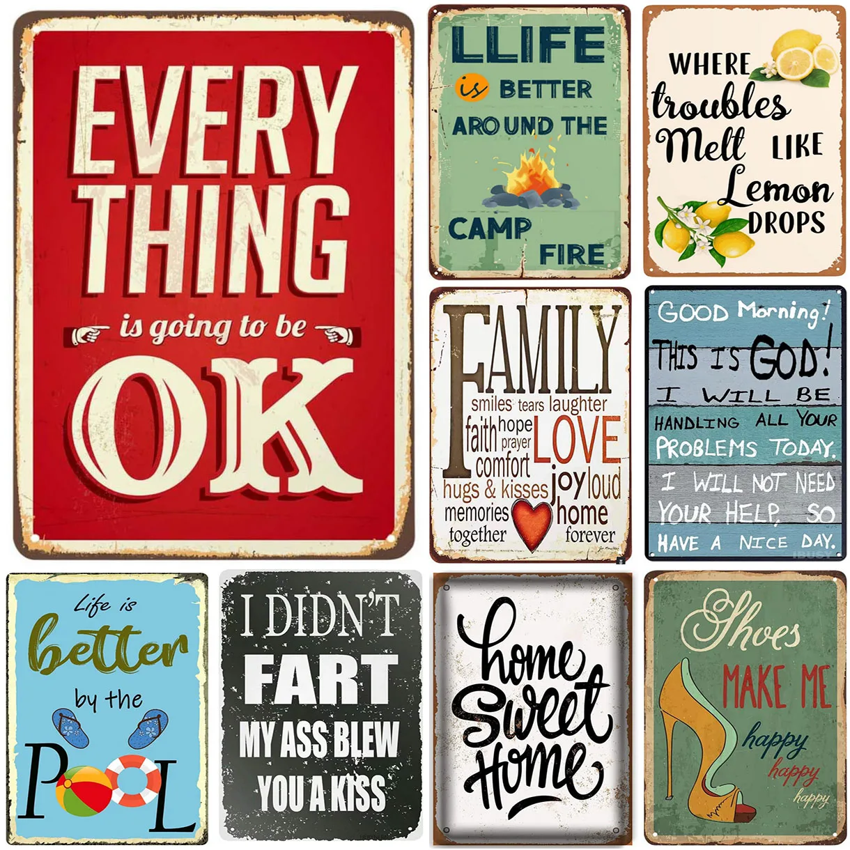 Retro Everything is Going to be Ok Metal Craft Positive Inspiration Vintage Metal Tin Signs for Cafes Bars Pubs Wall Decorative