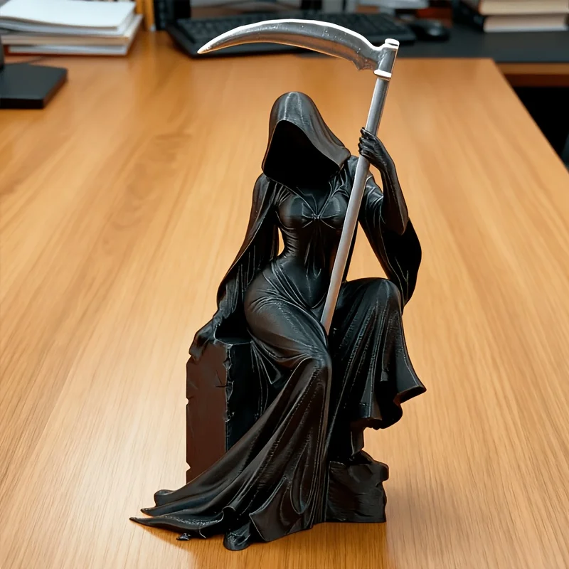 1-Piece Black Sickle Goddess-Shaped Ornament, 3D-Printed Mysterious Dark Atmosphere Decoration, Niche Style Accessory Suitable for Dark-Themed Spaces, a Must-Have Creative Decoration Piece for Enthusiasts, Enhances the Mysterious Ambiance of Home and Desktop Decor