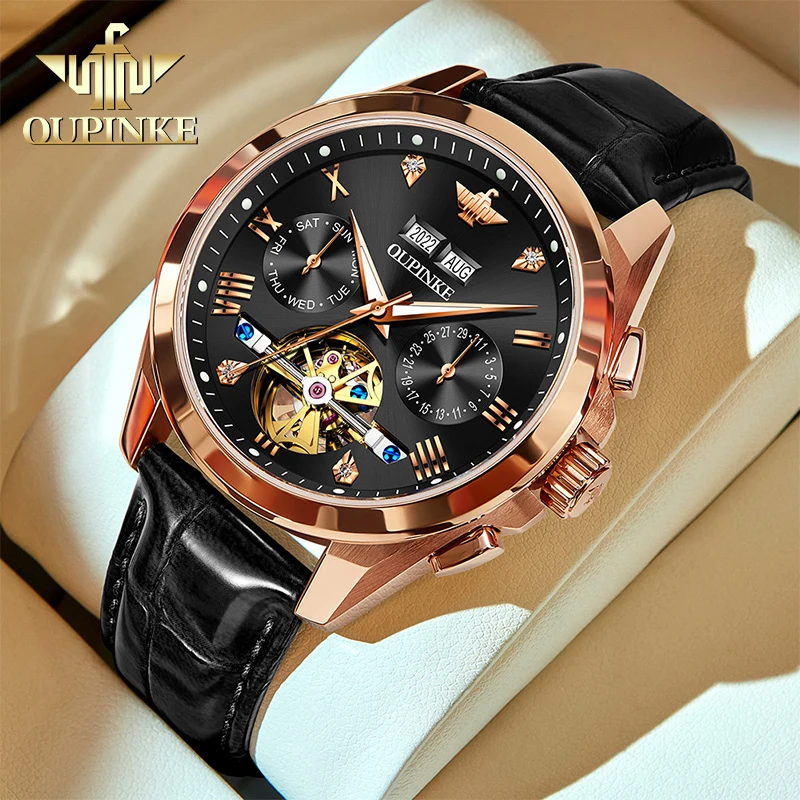 OUPINKE 3186 Mens Watch Automatic Mechanical Watch﻿ 50M Waterproof Tungsten Steel Business Watches For Man Original Reloj