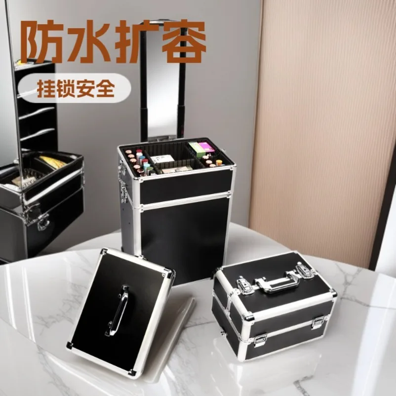 Large capacity multi-layer trolley cosmetic case, special case for follow-up artist, universal wheel storage case