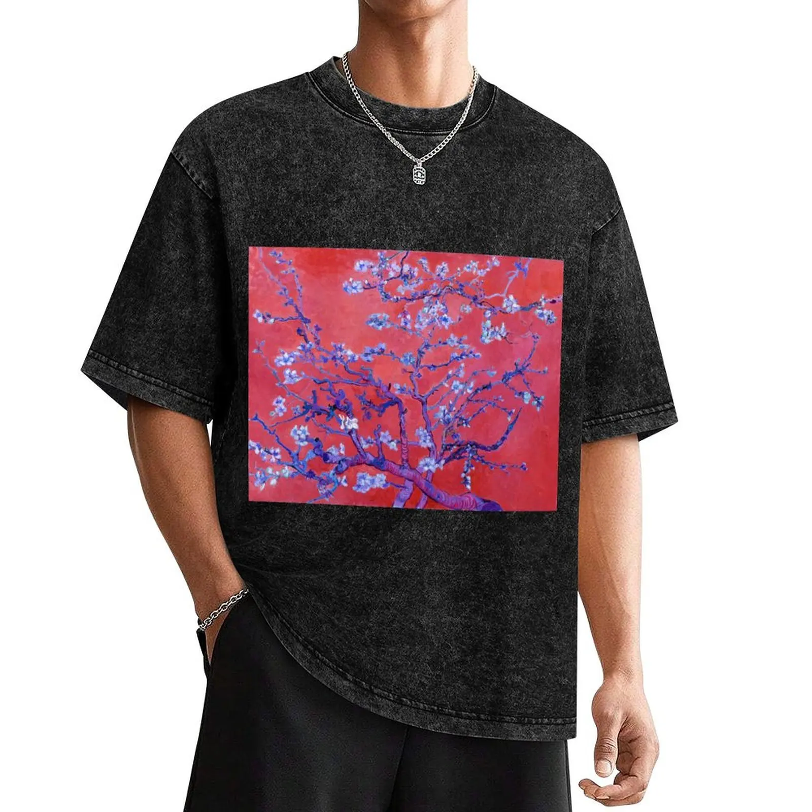 Van Gogh's Almond blossoms with red background T-Shirt sublime topping boys animal print Men's t-shirts