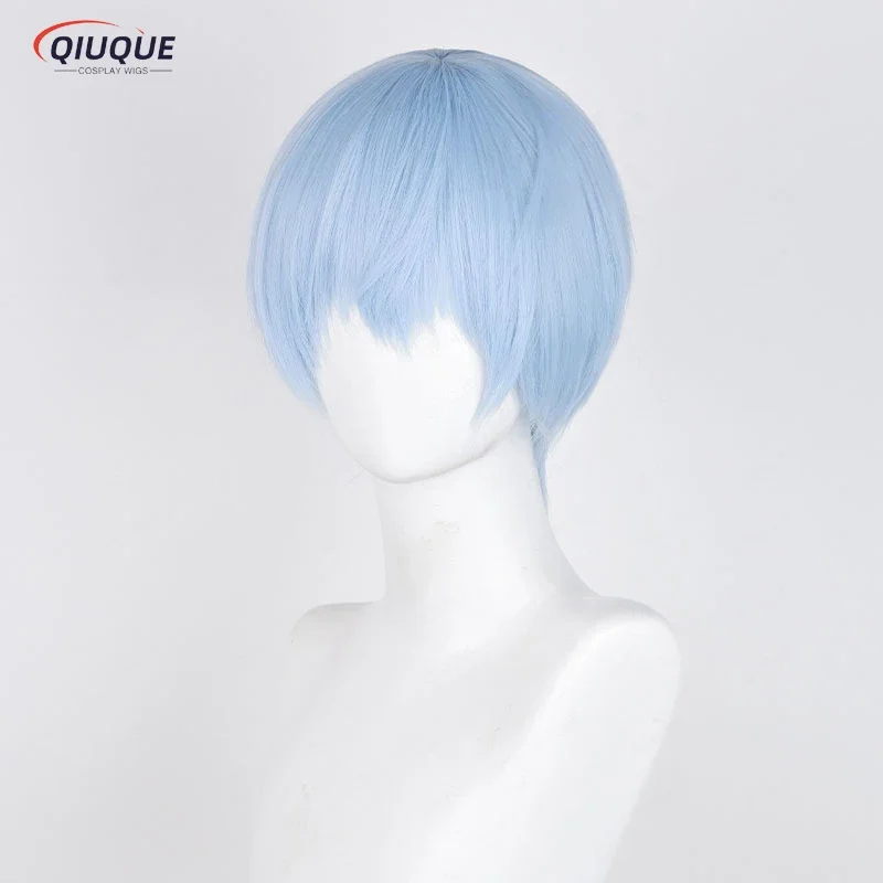 Anime Frieren at the Funeral Himmel Cosplay Wig 30cm Short Blue Heat Resistant Synthetic Hair Halloween Wigs   Wig Cap