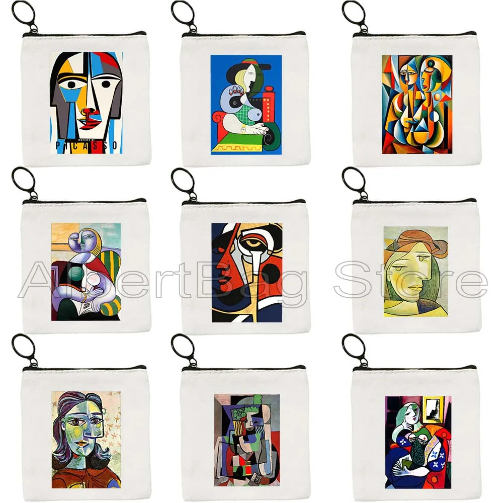 

ABSTRACT PAINT FULL COLOR Pablo Picasso Painting Gift Retro Cubism Head Canvas Coin Purse Key Case Small Bag Wallet Zipper Pouch