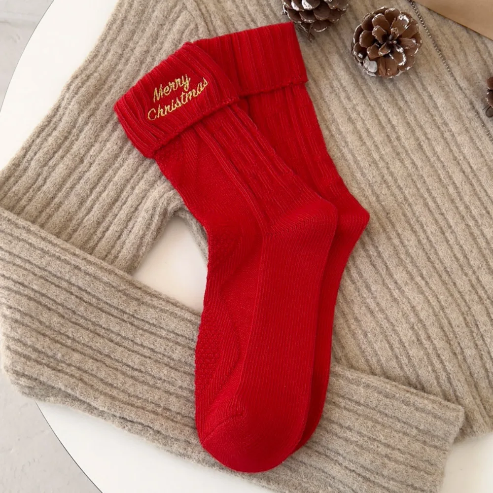 

Cute Cotton Christmas Embroidery Socks Elk Christmas Tree Cartoon Hosiery Bell Korean Style Mid-Tube Socks Christmas Gift