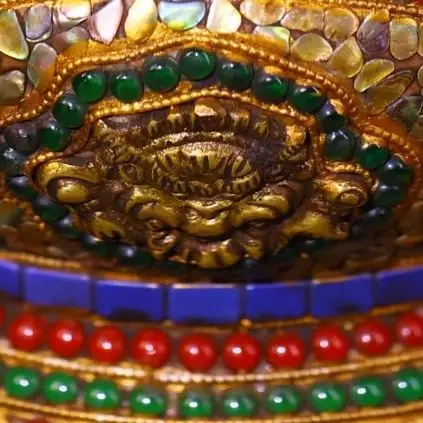Natural Meteorite Painted Mosaic Gem gZi Beads Turquoise GARUDA skull Vajra pattern  prayer beads base Worship Hall