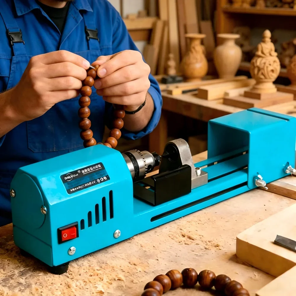 New Mini Wood Lathe Machine Set 7 Speed Miniature Buddha Pearl Lathe DIY Woodworking Beads Grinding Polishing Drill Rotary Tool