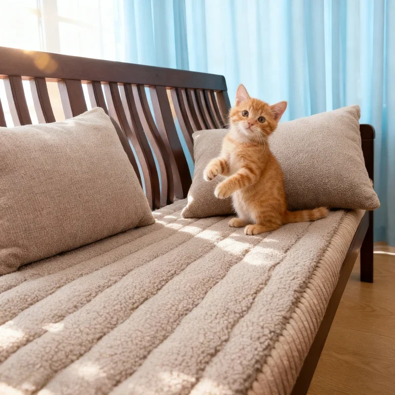 1pc Thick Plush Sofa Covers Bay Window Corduroy Cushion Tatami Non-slip L Shaped Couch Towel for Living Room Home Funda Sofá