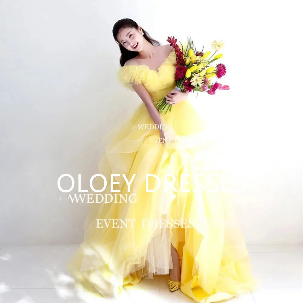 OLOEY Princess Sweetheart Korea Evening Dresses Photo Shoot Ruffles Backless Short Sleeve Wedding Prom Gowns Customized