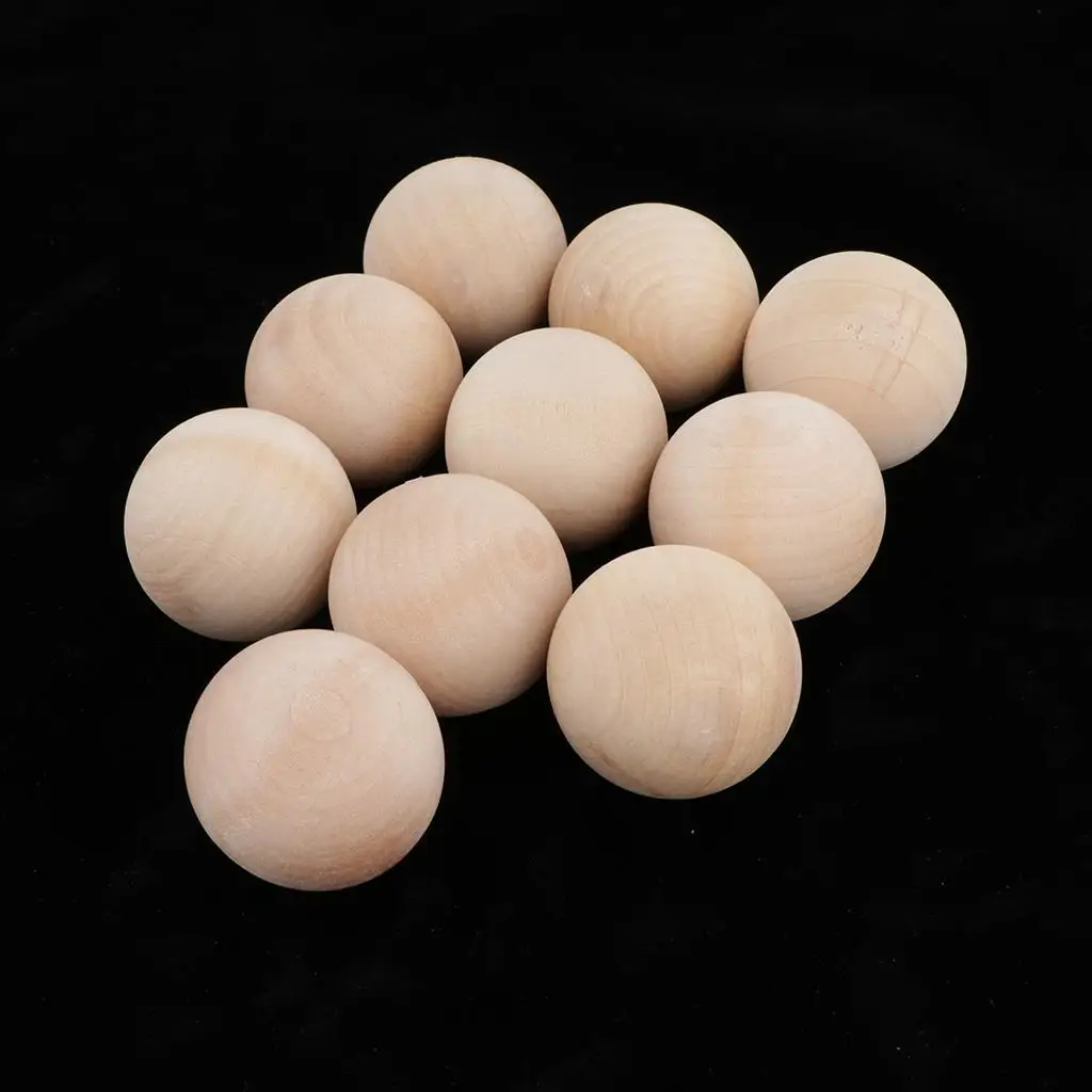 Bolas de madeira maciça natural para ofícios, 10 pcs, 40mm diâmetro.