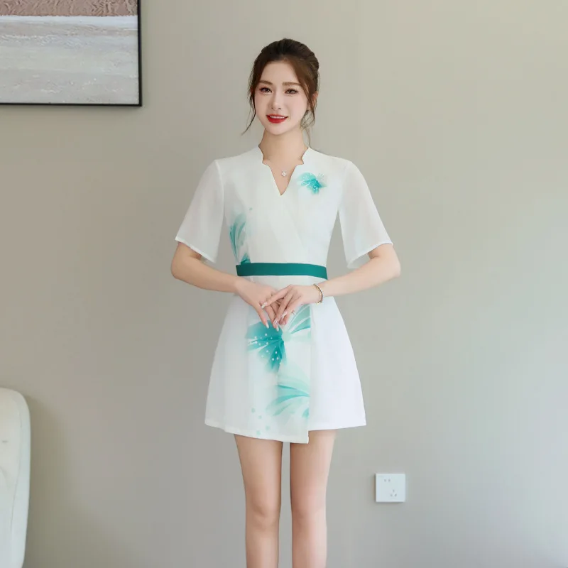 Woman Work Clothes Suit Hotel Waiter Beauty Salon Spa Massage Nail Cafe Sexy Foot Bath Sauna Technician Overall Skirt Uniform