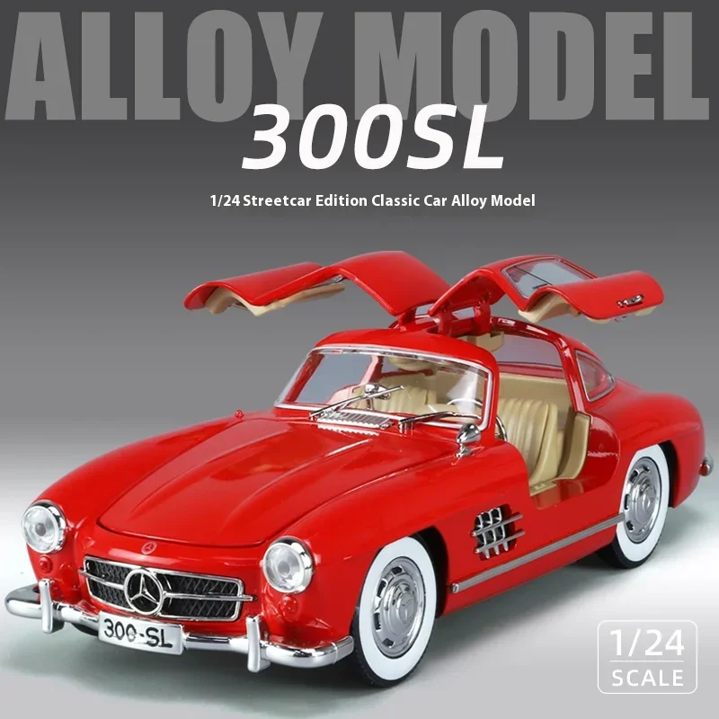 1:24 Mercedes-Benz 300SL Classic Car Alloy Diecast Car Model Interior Decoration Ornaments Sound & Light Collect Hobby Gift C331