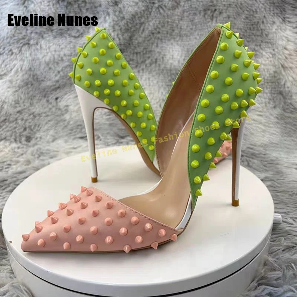 

Rivet Mixed Colors Sexy Sandals Pointed Toe Stiletto Shallow Slip On Women Fashion High Heels Plus Size 35-46 Spicy Girl Party
