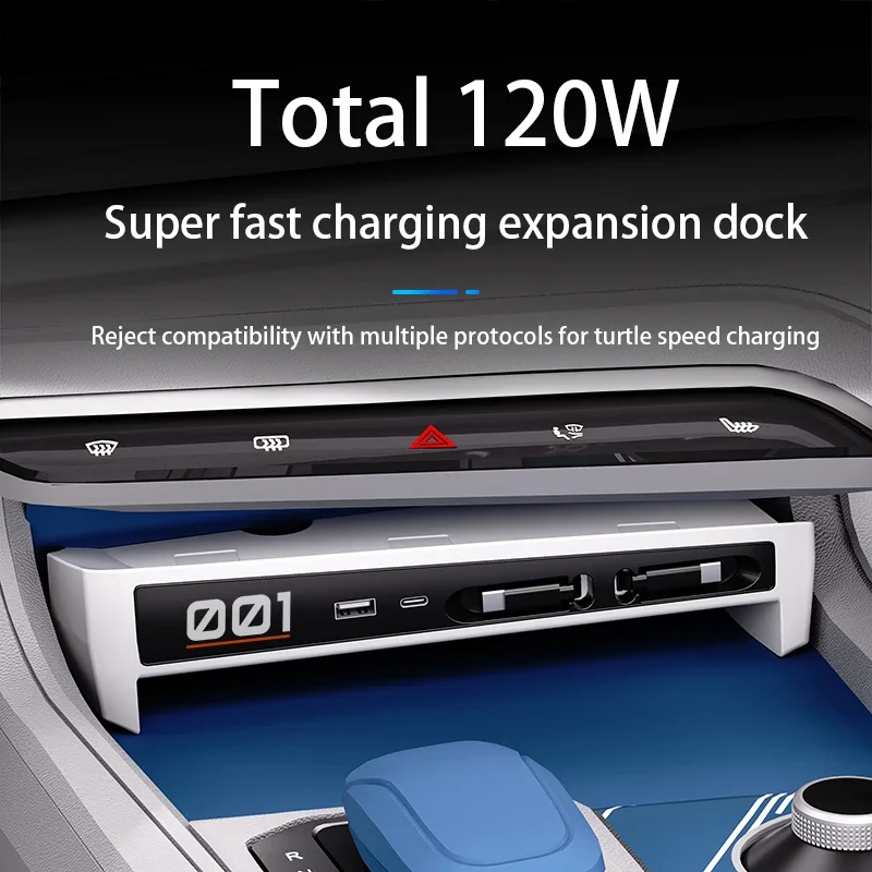 

For Zeekr 001 Car Fast Charger Docking Station 120W Cigarette Lighter Splitter USB Converter