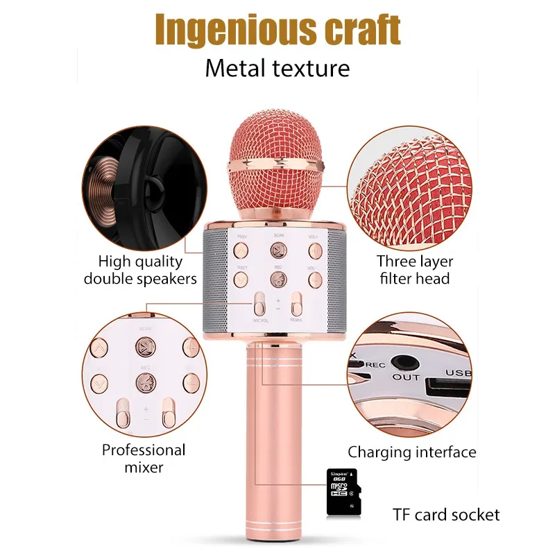 Professional Bluetooth wireless microphone speaker handheld microphone karaoke mic music player singing recorder ws858