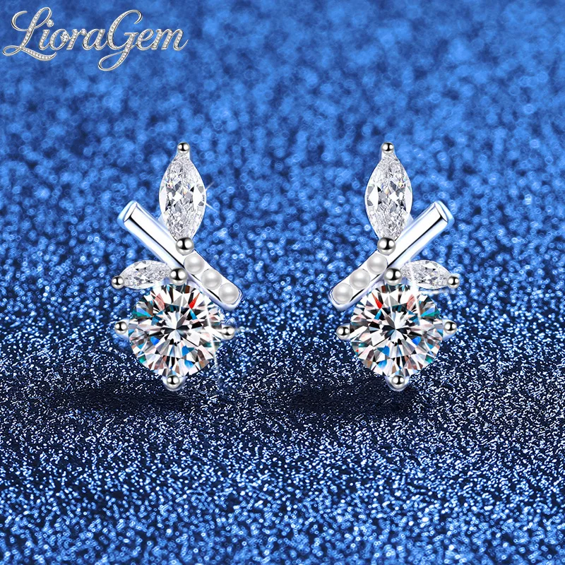 

LioraGem Trendy Forest-Style Bamboo Leaf Moissanite Earrings for Women, Exclusive Moissanite Studs Platinum PT950 Stamp
