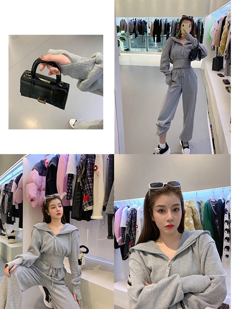 Insozkdg Women's Sports Suits 2024 Spring Autumn Cardigan Hoodies All-match Casual Sports Pants Two Piece Sets Sportswear Women