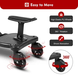 Universal 2 in 1 Stroller Glider Board Buggy Wheeled Pushchair with Detachable Seat Step Board Pedal Black