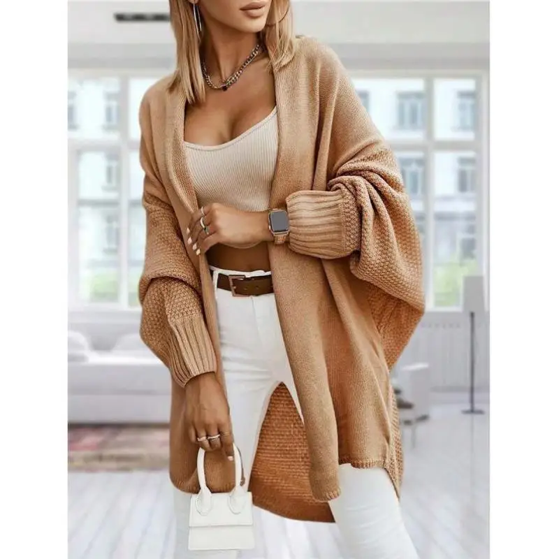 

Свободное трикотажное женское трикотажное изделие с открытой передней частью Batwing Sve New Autumn Sle Удобный волокнистый воротник Coolmax Nine Points Sl...